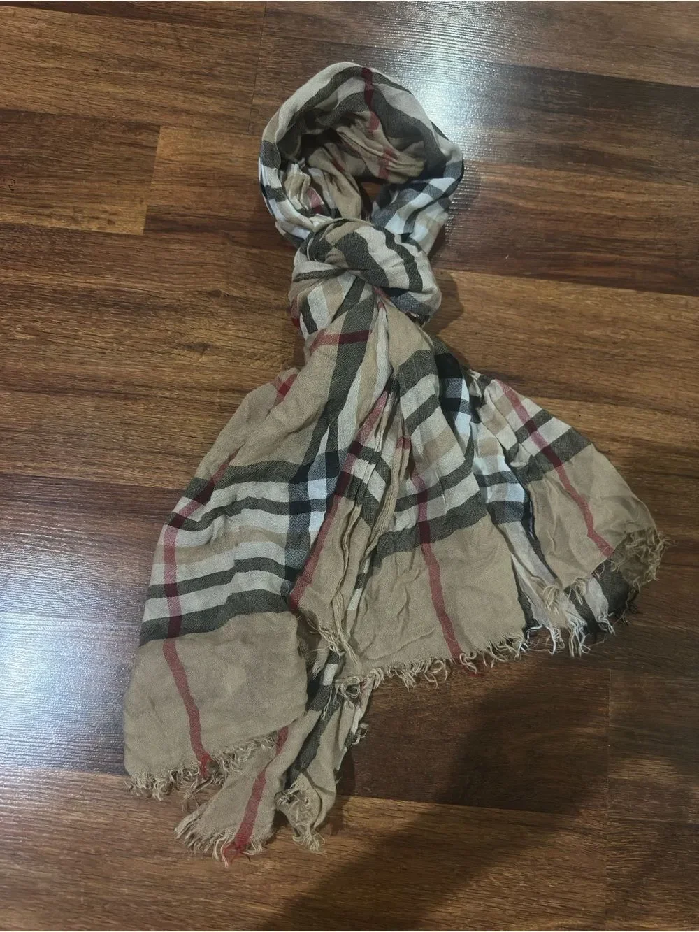 Beige Plaid Fringed Lightweight Scarf - Women Accessories
